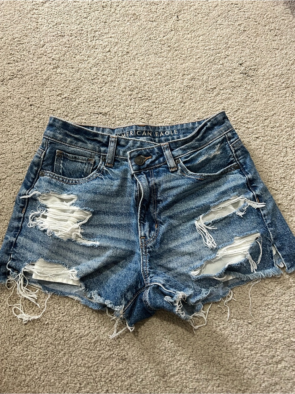 American Eagle Outfitters Distressed Blue Denim mom shorts